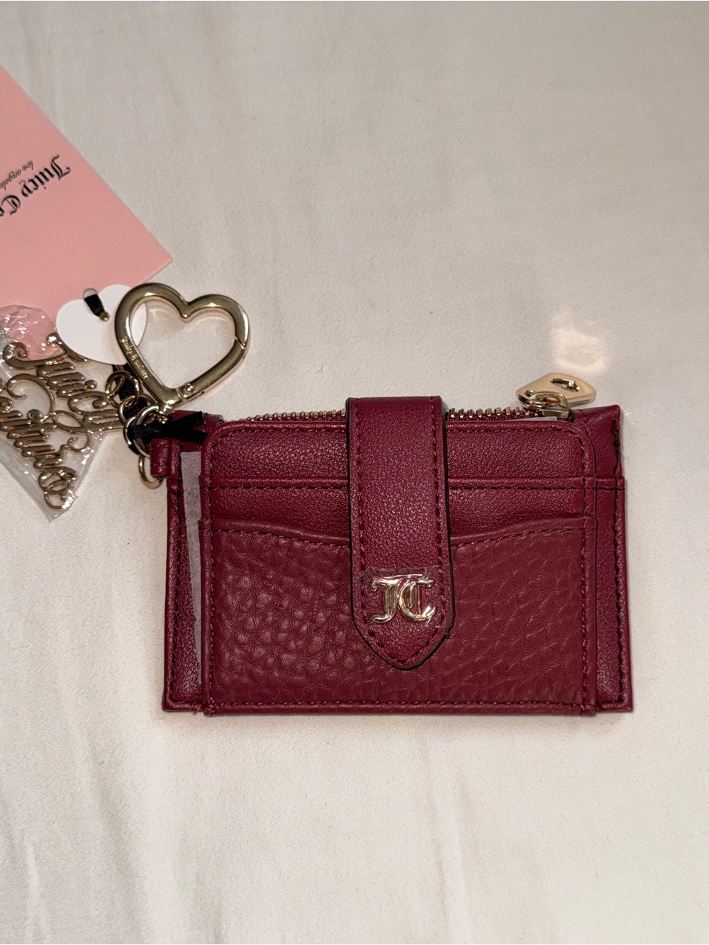 Juicy Couture Wine Red Leather Card Holder with Heart Key Charm